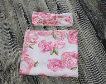 Floral swaddle set/ Baby girl swaddle set/ Baby shower gift/ Newborn girl swaddle set/ Headband swaddle set/Baby headband set/Baby girl gift