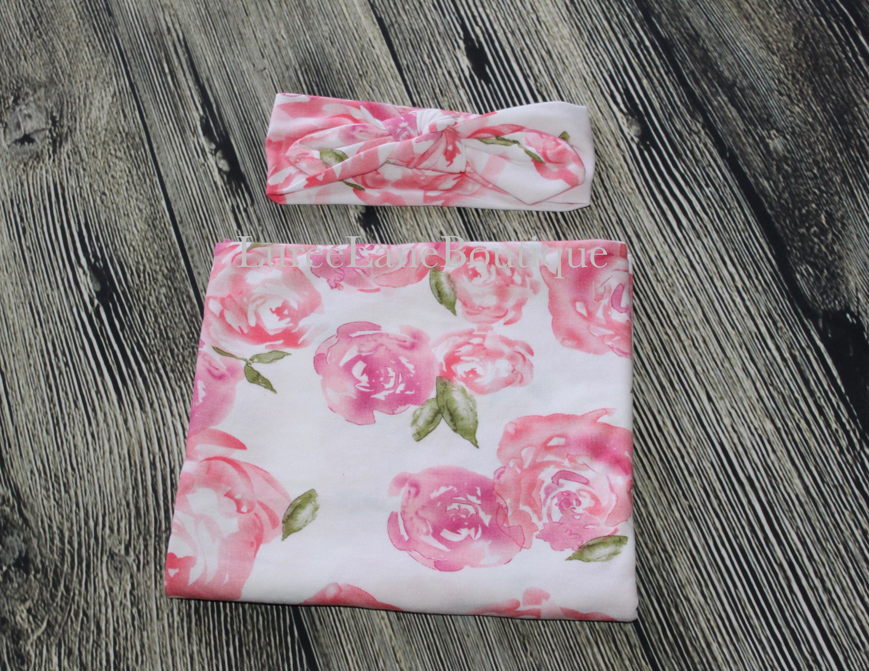 Floral swaddle set/ Baby girl swaddle set/ Baby shower gift/