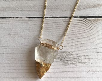 Gold dipped crystal arrowhead necklace