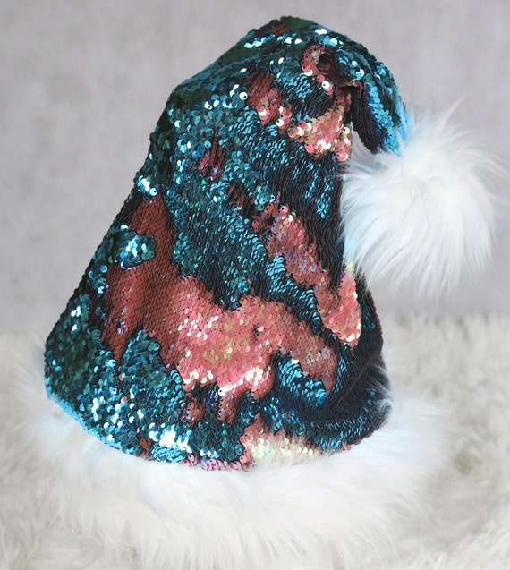 santa hat mermaid seqiuns turquoise to pink sequins with santa hat mermaid seqiuns turquoise to pink sequins with