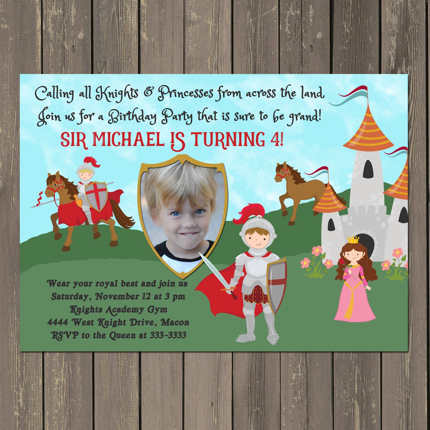 Knight and Princess Birthday Invitation Royal Princess Knight