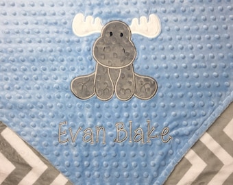 Personalized Baby Blanket, Moose Minky Baby Blanket, Chevron Minky, Custom Blanket, Made to Order