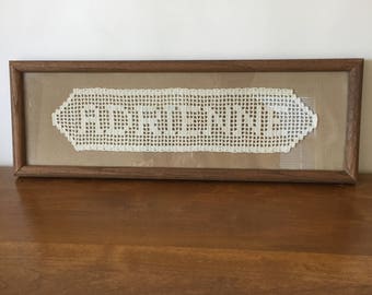 Antique Filet Crochet Doily, Wood Framed Name Wall Hanging, ADRIENNE, White Cotton Thread, Country Decor, Girl's Name, Farmhouse Chic