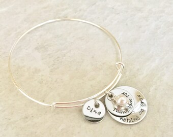 Thank you for helping me grow personalized bangle bracelet personalized teacher gift teacher appreciation monogrammed teacher jewelry