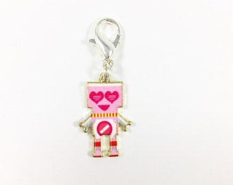 Love bot, progress keeper, robot stitch marker, charm, zipper pull, knitting accessory, crochet accessory, evil eye charm, knitter gift