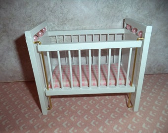 1:12 scale Vintage Dollhouse White Crib (Girl)