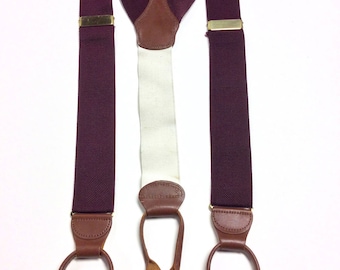 Vintage Dooney & Bourke Suspenders Burgundy White Brown Button On Suspenders 1.5" Wide Made in England