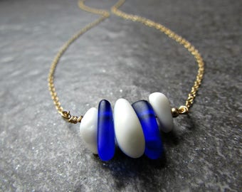 Blue and White Sea Glass Necklace in Sterling Silver, 14K Yellow Gold Filled or Rose Gold Filled- Beach Glass Ocean Gift- Penn State Jewelry