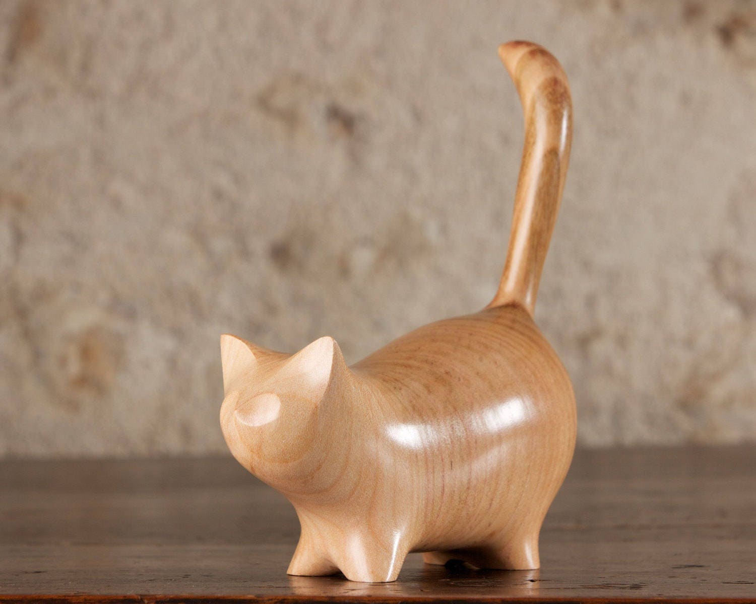 large wooden cat sculpture