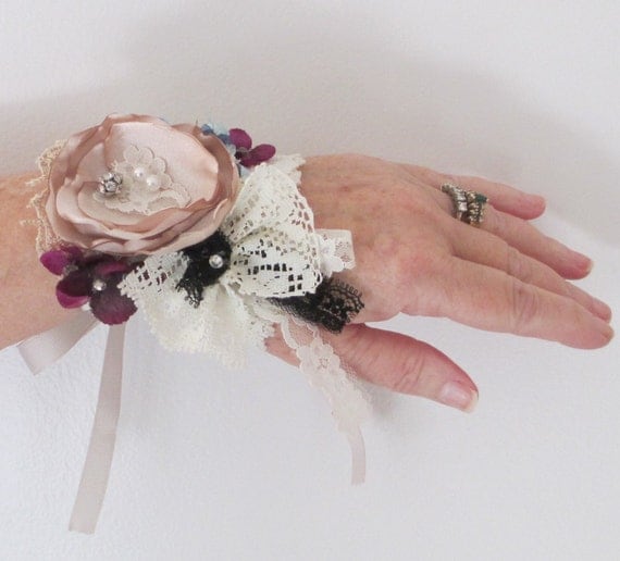 Wrist corsage bracelet cuff bracelet boho Wedding Whimsy