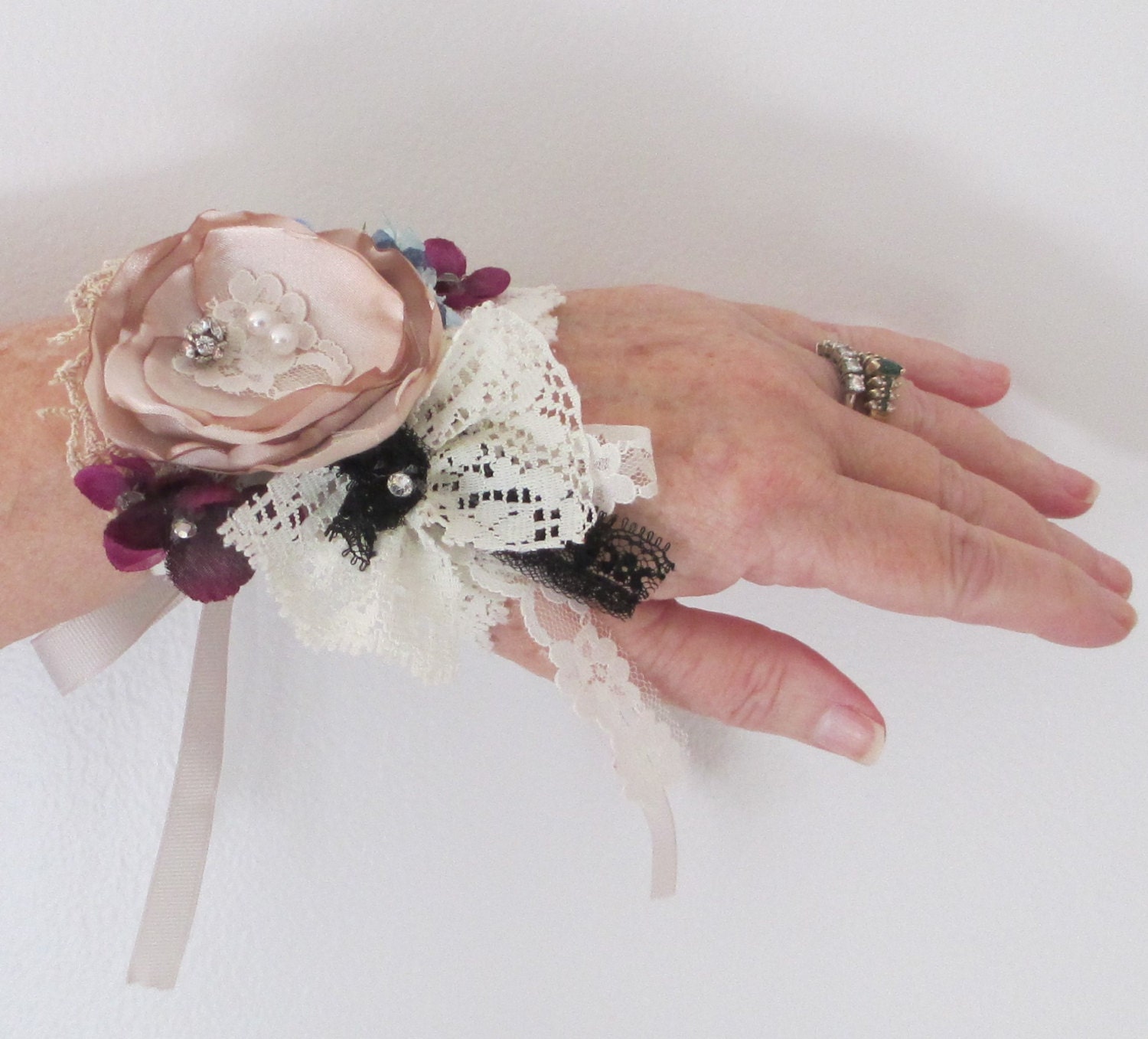 Wrist corsage bracelet cuff bracelet boho Wedding Whimsy