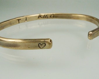 Bronze cuff bracelet, I Love you bracelet, cuff bracelet for men, secret inside message, 8 th anniversary gifts