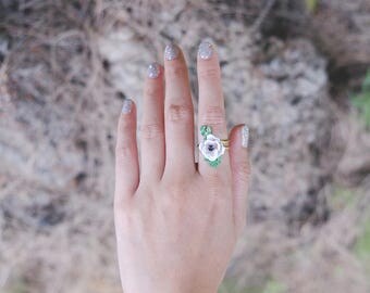 Anemone Ring , Flower Ring , Handpainted GOODAFTERNINE