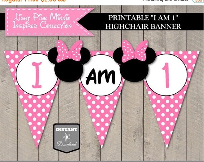 SALE INSTANT DOWNLOAD Light Pink Mouse Printable I am One Banner / 1st First One 1 Birthday / Light Pink Mouse Collection / Item #1824