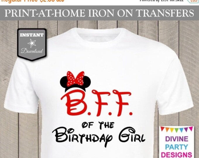 SALE INSTANT DOWNLOAD Print at Home Red Girl Mouse B.F.F. of the Birthday Girl Printable Iron On Transfer / T-shirt / Family / Trip / Item #