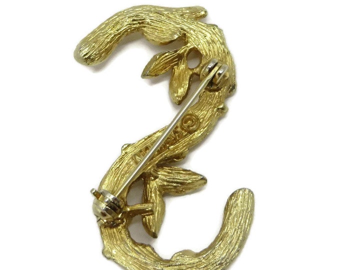 Sarah Coventry Initial "S" Brooch, Goldtone Leafy Pin, Letter S Pin, Costume Jewelry Gift Idea