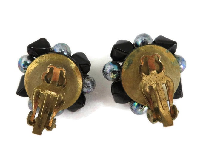 Vintage Japan Blue Cluster Bead Clip-on Earrings