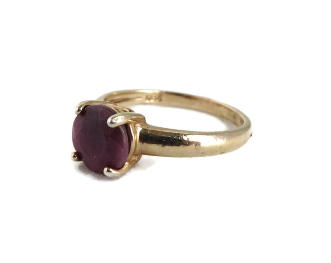 Vintage Ruby Solitaire Ring, Gold Plated Sterling Silver, Victoria Townsend Ring, Size 6