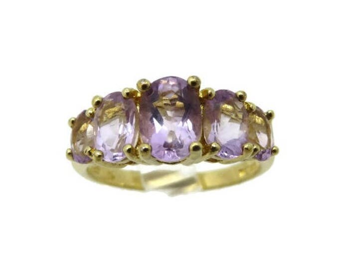 ON SALE! Amethyst Gold Plated Sterling Silver Ring, Vintage Multistone Ring, Size 7