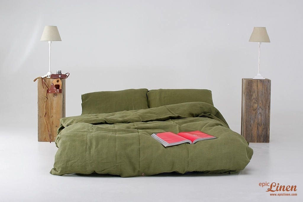 Linen Bedding Set Stonewashed Moss Green