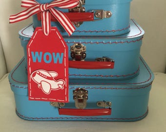 New Blue with Red Handle Mini Suitcases