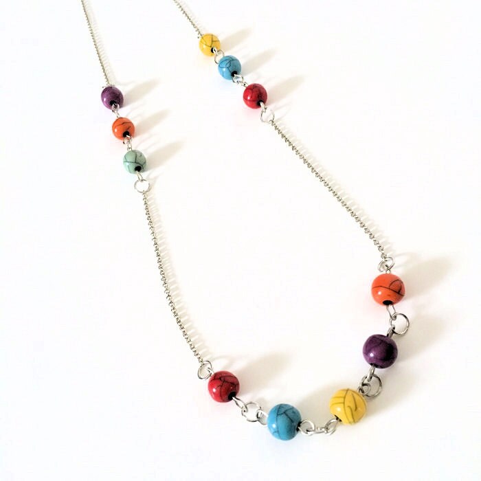 Rainbow Necklace Long Necklace Colorful Necklace Resin