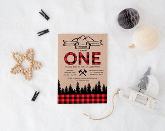 Lumberjack First Birthday Invitation, Lumberjack 1st Birthday Party, Buffalo Plaid, Buffalo Check, Wilderness, Lumber Jack Invite, Winter