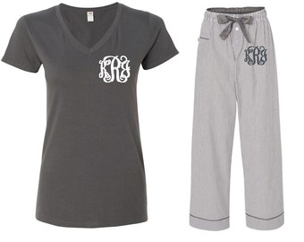 Monogrammed Pajama Set/Charcoal Pajama Set/Monogrammed Pajamas/Womens Pajamas/Monogrammed Gifts