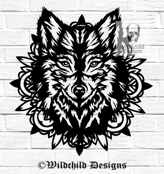 Download Wolf Mandala Paper Cutting Template for Personal or Commercial