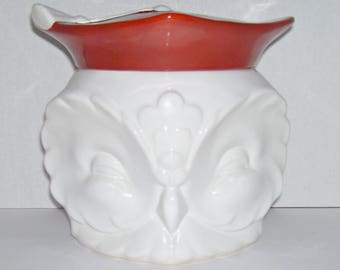 Vintage Goebel Graduation Owl Head Cookie Jar White Red Cap