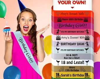 New High Quality Personalised 16th 18th 21st Birthday Sash Teen Lovely Perfect Gift for Teenagers Young Girl Satin Custom Single Sided