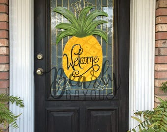 SUMMER Pineapple Door Hanger "Welcome" Hand Painted