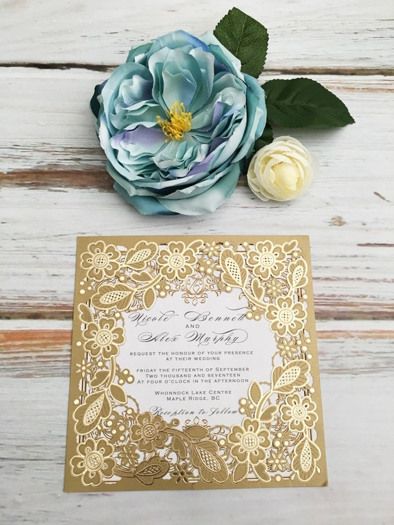 Embossed and Gold Foil Laser Cut Wedding Invites, Invitations, Laser Cut Invitation, Invitation Bundle, Wedding Invite, Invites