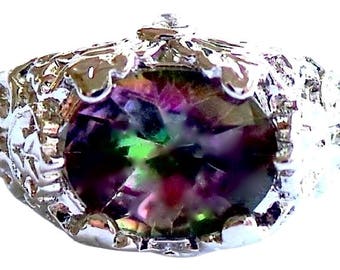 Elegant Design Mystic Topaz 915 Sterling Silver 14k Ring