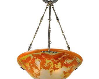 Rewired Vintage Ceiling Bowl Chandelier Cameo Glass Butterfly Light (ANT-595)