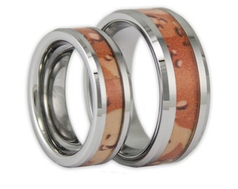couples camo tungsten wedding ring set his and hers matching desert camo bands with engraving - Camouflage Wedding Ring Sets couples camo tungsten wedding ring set his and hers matching desert camo bands with engraving - Camouflage Wedding Ring Sets