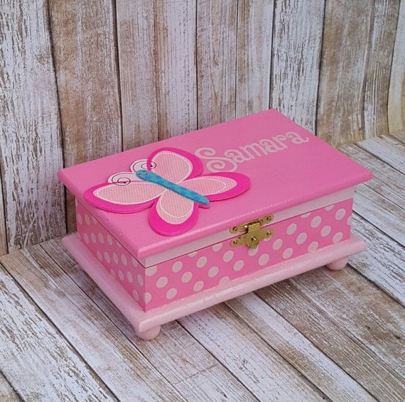 Butterfly jewelry box personalized kids jewelry box pink wood