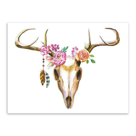 Deer Skull Feather Flower Dream Catcher Canvas Print