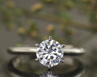 Estrella B - 1ct Moissanite Engagement Ring in White Gold, Forever One Moissanite, Charles & Colvard, Classic 6-Prong Setting