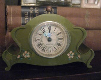 Sweet Green Vintage Westclox Alarm Clock Handpainted!