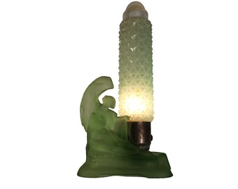 Art Deco Nude Figural Frosted Green Glass Table Lamp c. 1920s