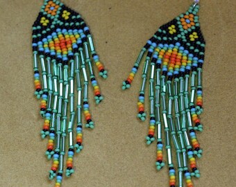 Green Fire Native Inspired Beaded earrings