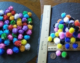 NEW STOCK 10+ tiny metallic or iridescent tinsel puff balls pompom puffy fringe ball embellishment mini party garland cat toy craft supply