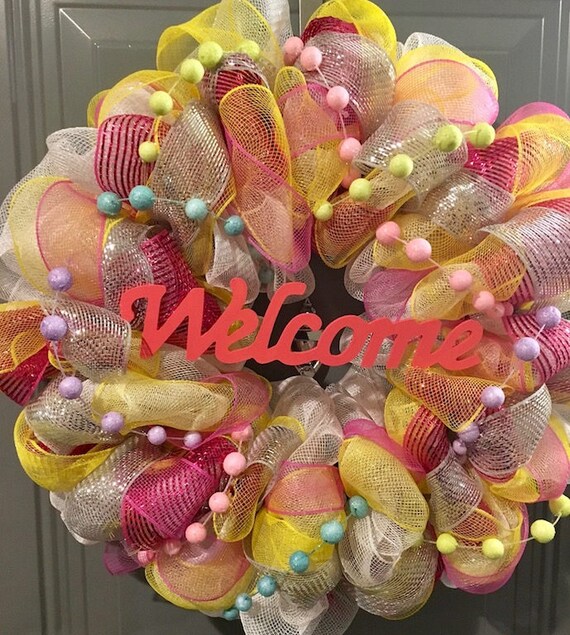 Spring Wreaths Pastel Deco Mesh Wreaths Pink Wreath