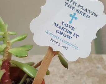 Personalized Favor Tags with stick 2x2", Thank You tags, Favor tags, let love grow, watch me grow, first communion, baptism (oneside only)