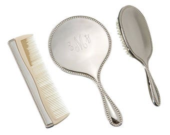 Dresser Set, Vanity set, 3 Pieces, Mirror, brush, comb, Free engraving!