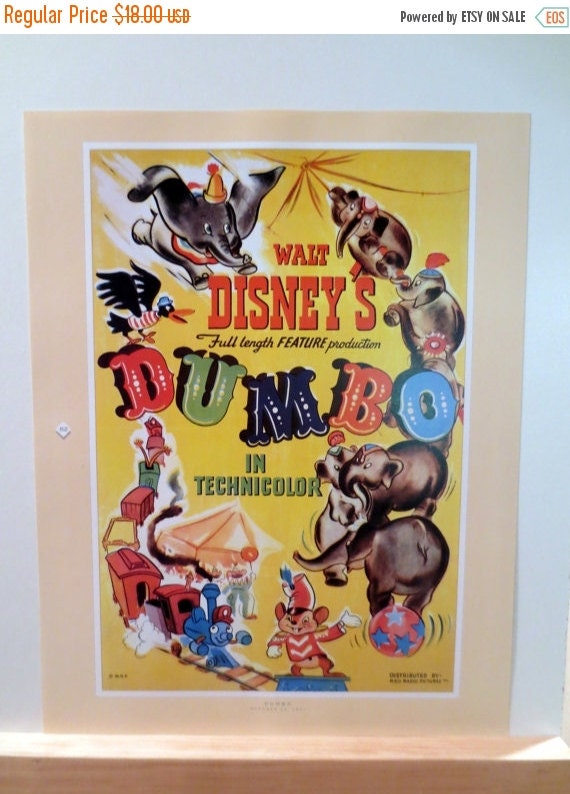 50 Off Estate Sale Vintage Disney Poster Print 1941 Dumbo