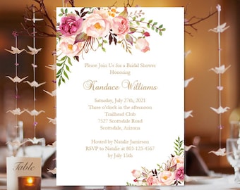 Bridal Shower Invitation Template "Romantic Blossoms" Printable Template Make Your Own Invitations in Minutes Easy to Edit DIY You Print