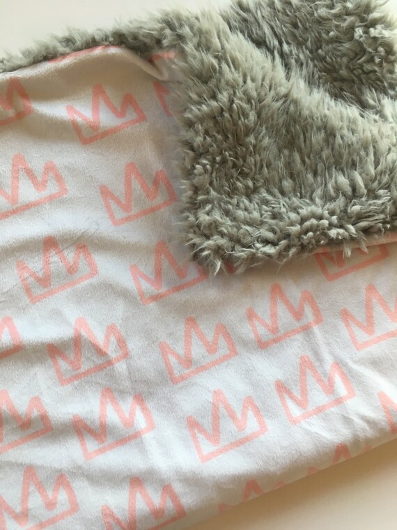 Items similar to Pink Crown Minky Baby Blanket pink, gray nursery