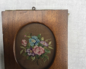 Vintage petit point floral picture